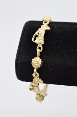 Vintage Golf Charm Bracelet Golfer Gold Clubs Ball Linked Tennis 80s BinO